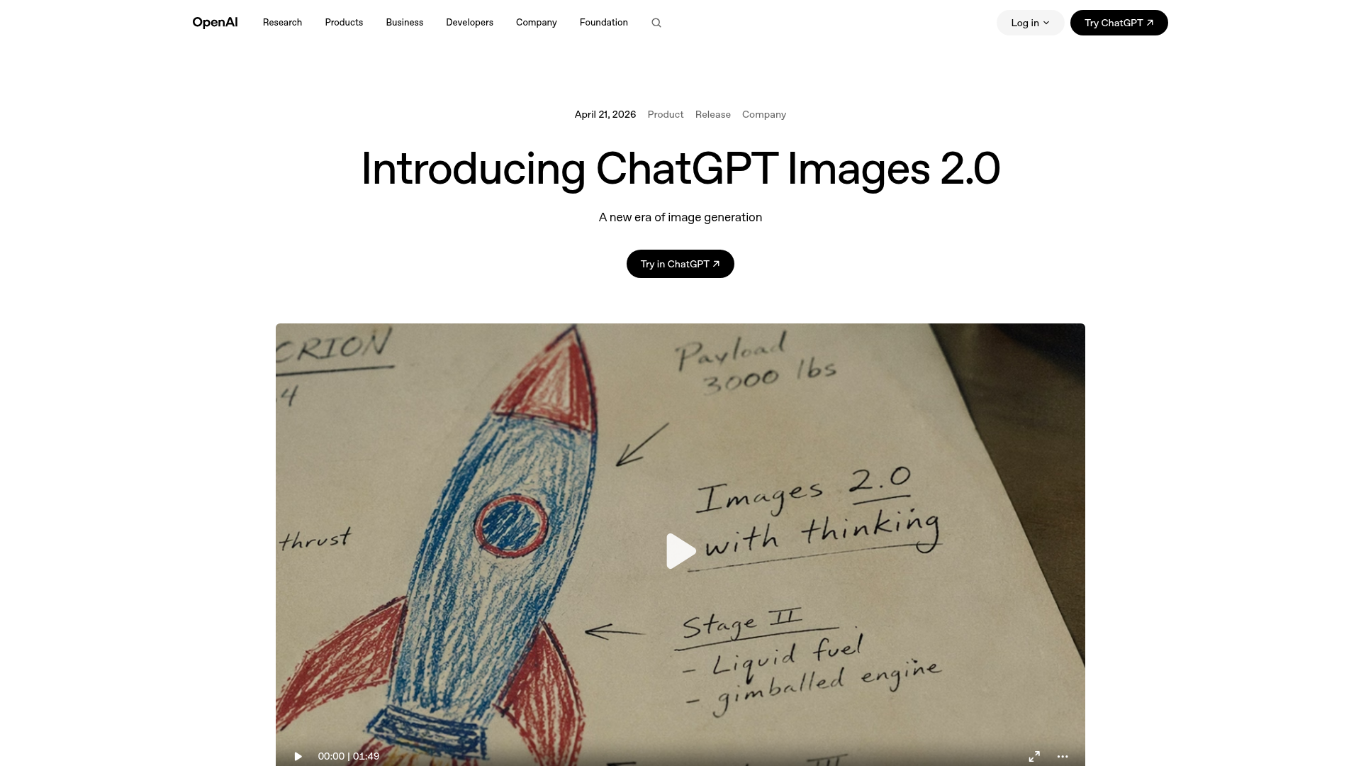 OpenAI 官方 ChatGPT 产品发布页面截图