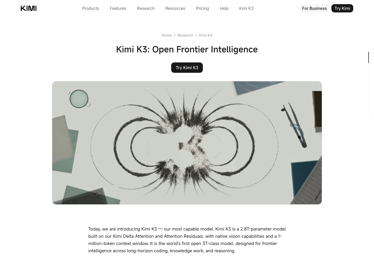 Kimi K3 官方技术发布页面