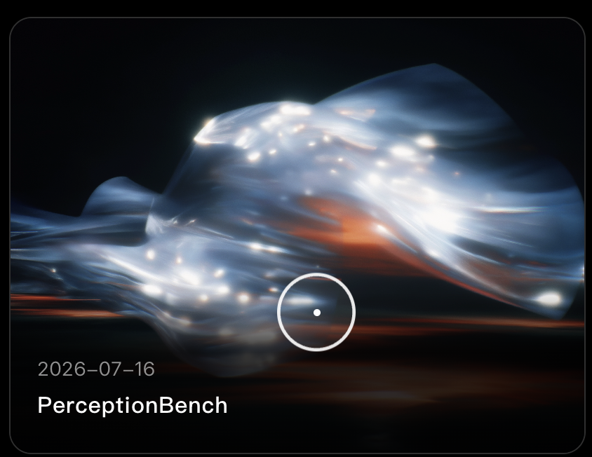 PerceptionBench 发布卡片,使用蓝色半透明流体和点状光源